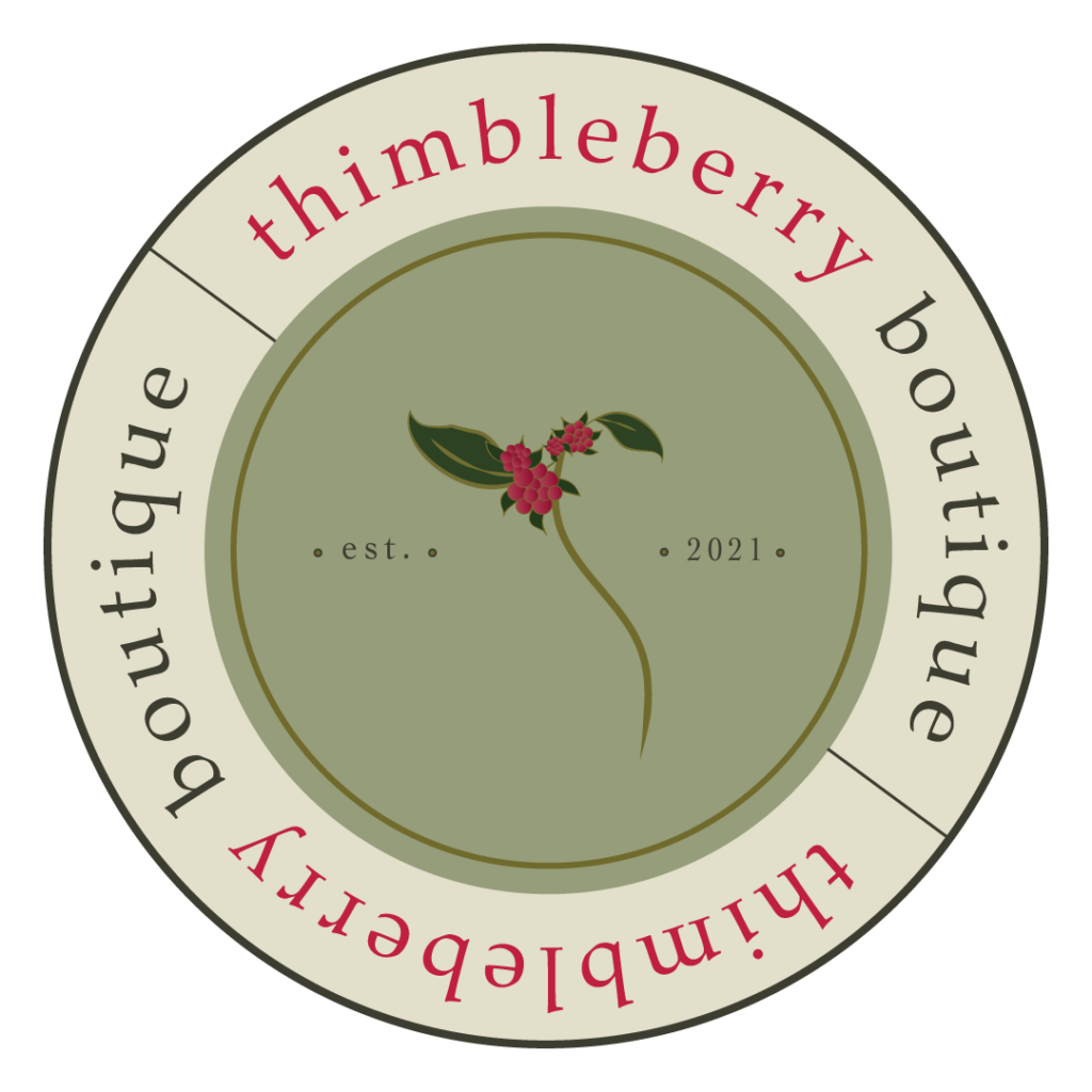 Thimbleberry Boutique logo berry red earthy green tones circle rustic