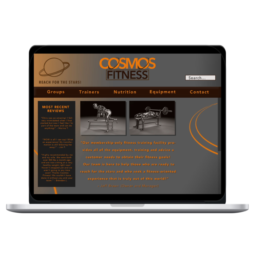 cosmos fitness web mockup in fake computer