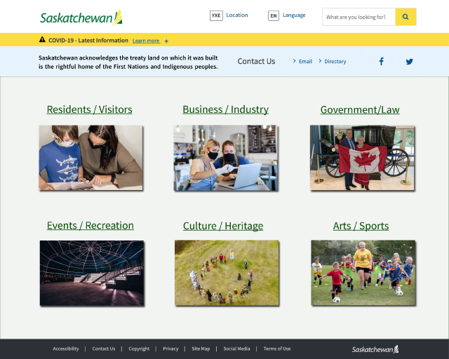 province of saskatchewan website mockup